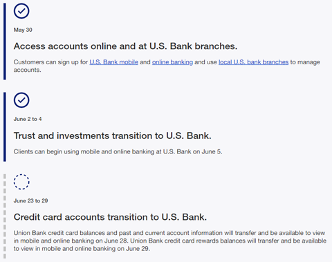 U.S. Bank transition timeline