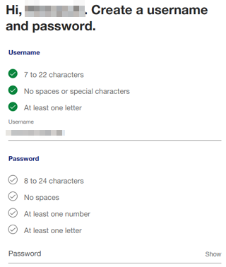 Create a username and password