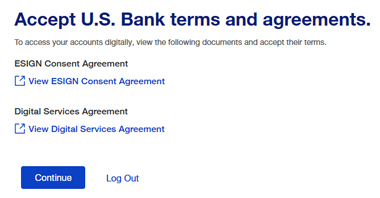 Accept U.S. Bank terms and agreements